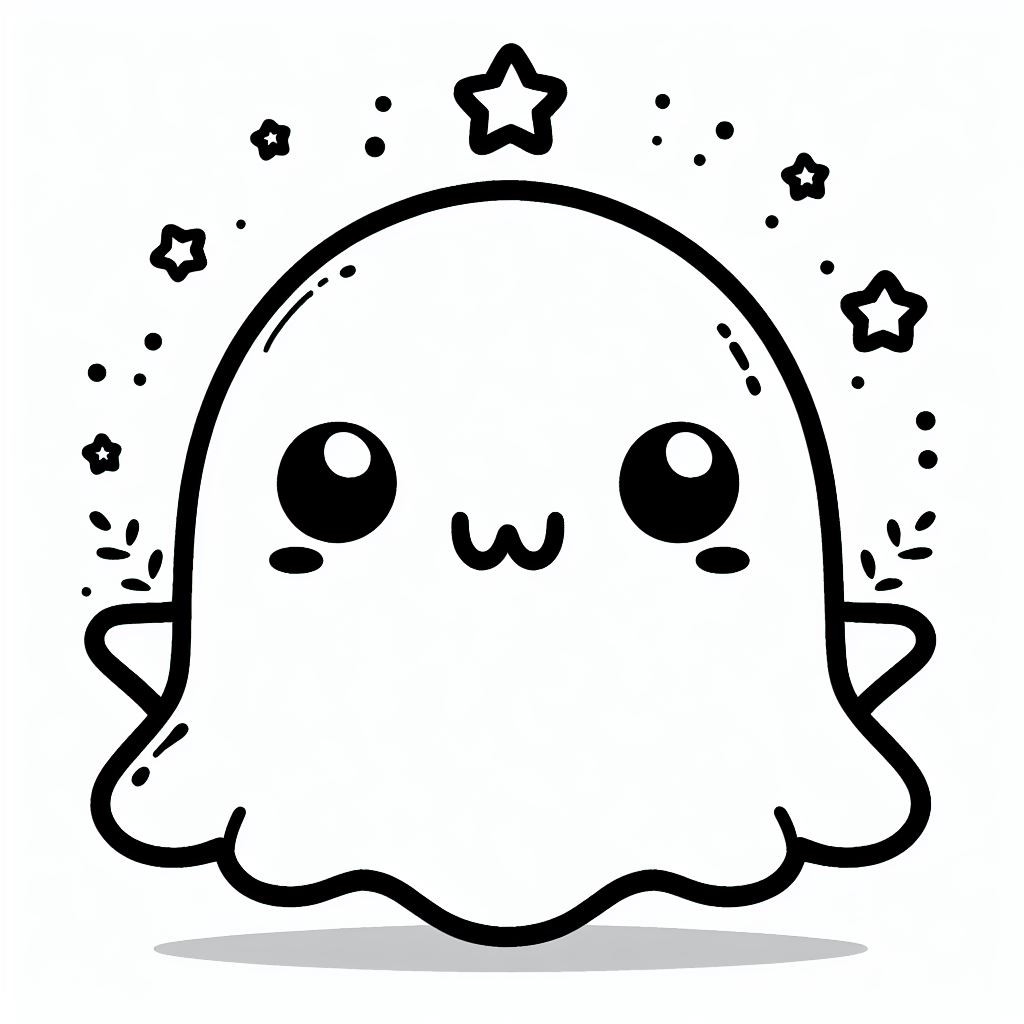 Fantasma kawaii con estrellas para colorear